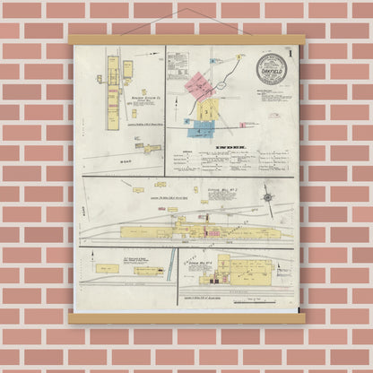 Old map wall art mockup — magnetic wood frame on brick wall — Sanborn Fire Insurance Map from Oakfield, Genesee County, New York (1910) - Complete Map Set