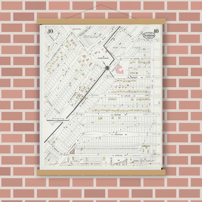Old map wall art mockup — magnetic wood frame on brick wall — Sanborn Fire Insurance Map from Dearborn, Wayne County, Michigan (1924), Sheet #0010