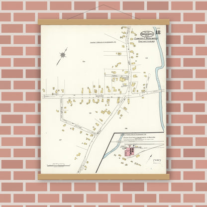 Old map wall art mockup — magnetic wood frame on brick wall — Sanborn Fire Insurance Map from Bridgewater, Plymouth County, Massachusetts (1921), Sheet #0018