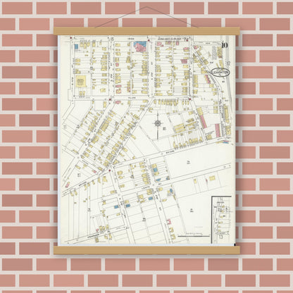 Old map wall art mockup — magnetic wood frame on brick wall — Sanborn Fire Insurance Map from Lehighton, Carbon County, Pennsylvania (1915), Sheet #0010