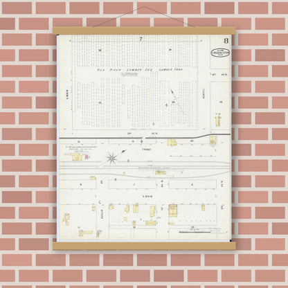 Old map wall art mockup — magnetic wood frame on brick wall — Sanborn Fire Insurance Map from Crookston, Polk County, Minnesota (1896), Sheet #0008