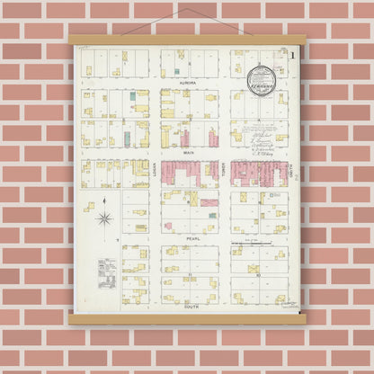 Old map wall art mockup — magnetic wood frame on brick wall — Sanborn Fire Insurance Map from Kewanna, Fulton County, Indiana (1893) - Complete Map Set