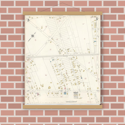 Old map wall art mockup — magnetic wood frame on brick wall — Sanborn Fire Insurance Map from Northfield, Atlantic County, New Jersey (1942), Sheet #0005