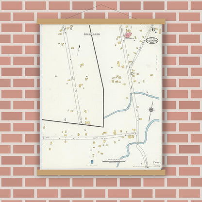 Old map wall art mockup — magnetic wood frame on brick wall — Sanborn Fire Insurance Map from Agawam, Hampden County, Massachusetts (1920), Sheet #0006
