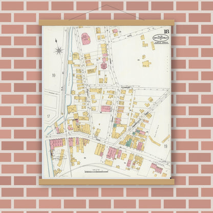 Old map wall art mockup — magnetic wood frame on brick wall — Sanborn Fire Insurance Map from Turtle Creek Valley, Allegheny County, Pennsylvania (1906), Sheet #0018