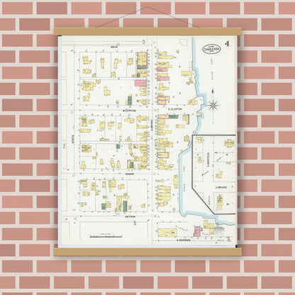 Old map wall art mockup — magnetic wood frame on brick wall — Sanborn Fire Insurance Map from Charlevoix, Charlevoix County, Michigan (1901), Sheet #0004