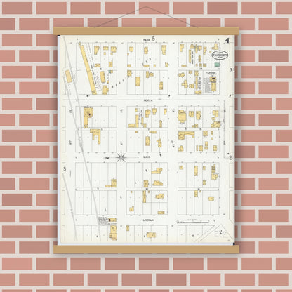 Old map wall art mockup — magnetic wood frame on brick wall — Sanborn Fire Insurance Map from Fairmont, Martin County, Minnesota (1900), Sheet #0004