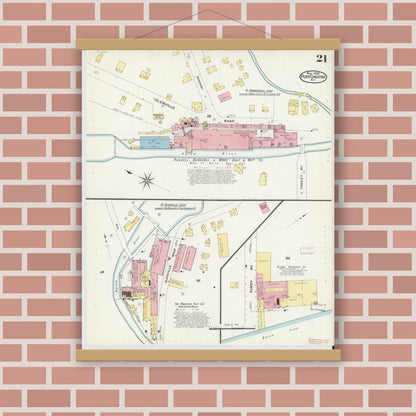 Old map wall art mockup — magnetic wood frame on brick wall — Sanborn Fire Insurance Map from Port Chester, Westchester County, New York (1908), Sheet #0021