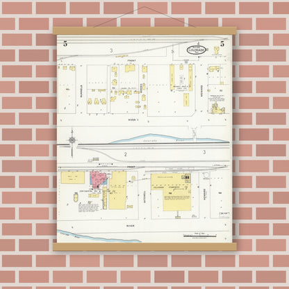 Old map wall art mockup — magnetic wood frame on brick wall — Sanborn Fire Insurance Map from Colorado, Mitchell County, Texas (1925), Sheet #0005