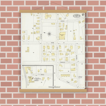 Old map wall art mockup — magnetic wood frame on brick wall — Sanborn Fire Insurance Map from South Farmington, Middlesex County, Massachusetts (1897), Sheet #0002