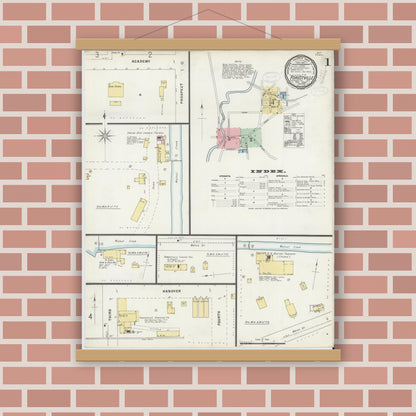 Old map wall art mockup — magnetic wood frame on brick wall — Sanborn Fire Insurance Map from Forestville, Chautauqua County, New York (1898), Sheet #0001