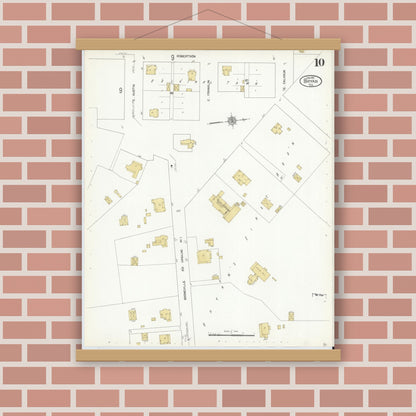 Old map wall art mockup — magnetic wood frame on brick wall — Sanborn Fire Insurance Map from Bryan, Brazos County, Texas (1912), Sheet #0010