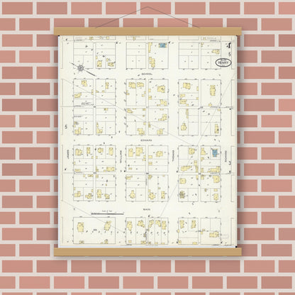 Old map wall art mockup — magnetic wood frame on brick wall — Sanborn Fire Insurance Map from Henry, Marshall County, Illinois (1913), Sheet #0004