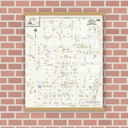 Old map wall art mockup — magnetic wood frame on brick wall — Sanborn Fire Insurance Map from Ocala, Marion County, Florida (1924), Sheet #0030
