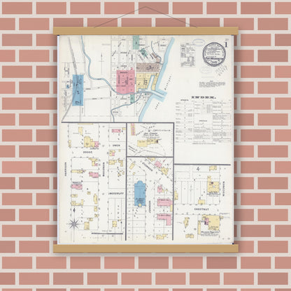 Old map wall art mockup — magnetic wood frame on brick wall — Sanborn Fire Insurance Map from Port Washington, Ozaukee County, Wisconsin (1898) - Complete Map Set
