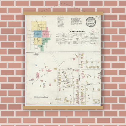 Old map wall art mockup — magnetic wood frame on brick wall — Sanborn Fire Insurance Map from Gettysburg, Adams County, Pennsylvania (1896) - Complete Map Set