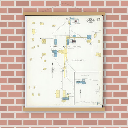 Old map wall art mockup — magnetic wood frame on brick wall — Sanborn Fire Insurance Map from Red Jacket, Houghton County, Michigan (1908), Sheet #0037