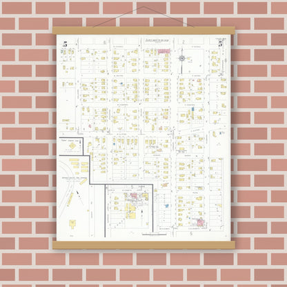 Old map wall art mockup — magnetic wood frame on brick wall — Sanborn Fire Insurance Map from Tomah, Monroe County, Wisconsin (1937), Sheet #0005