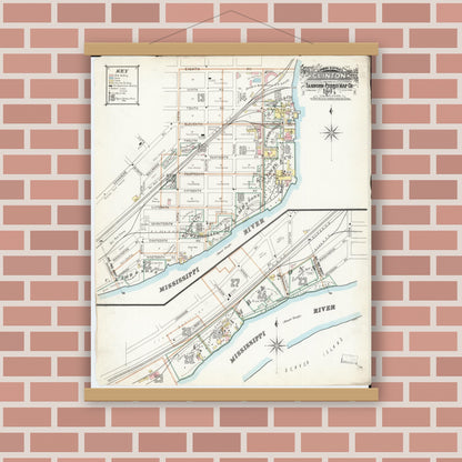 Old map wall art mockup — magnetic wood frame on brick wall — Sanborn Fire Insurance Map from Clinton, Clinton County, Iowa (1897) â€” Complete Set