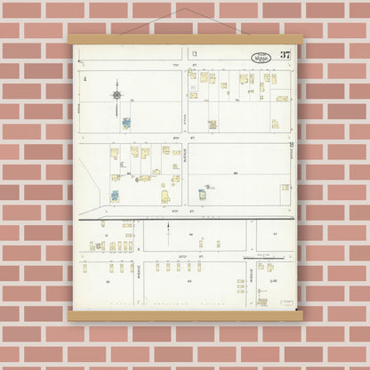 Old map wall art mockup — magnetic wood frame on brick wall — Sanborn Fire Insurance Map from Miami, Dade County, Florida (1914), Sheet #0037