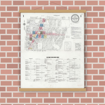 Old map wall art mockup — magnetic wood frame on brick wall — Sanborn Fire Insurance Map from East Detroit, Macomb County, Michigan (1931) - Complete Map Set