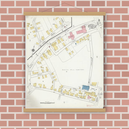 Old map wall art mockup — magnetic wood frame on brick wall — Sanborn Fire Insurance Map from Plymouth, Plymouth County, Massachusetts (1919), Sheet #0008