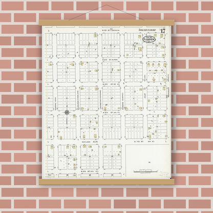 Old map wall art mockup — magnetic wood frame on brick wall — Sanborn Fire Insurance Map from Plainview, Hale County, Texas (1921), Sheet #0017