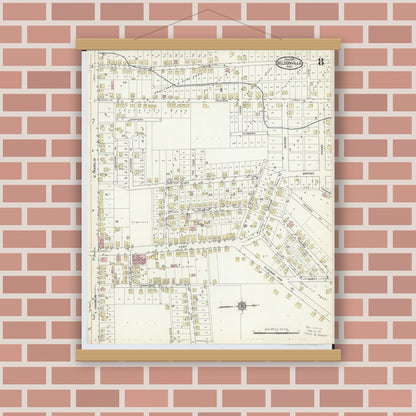 Old map wall art mockup — magnetic wood frame on brick wall — Sanborn Fire Insurance Map from Nelsonville, Athens County, Ohio (1914), Sheet #0008