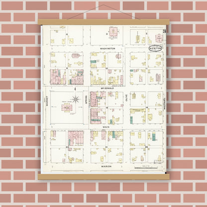 Old map wall art mockup — magnetic wood frame on brick wall — Sanborn Fire Insurance Map from Newton, Jasper County, Iowa (1888), Sheet #0003