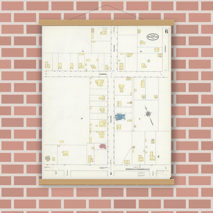 Old map wall art mockup — magnetic wood frame on brick wall — Sanborn Fire Insurance Map from Wharton, Wharton County, Texas (1912), Sheet #0007