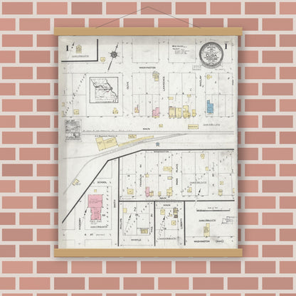 Old map wall art mockup — magnetic wood frame on brick wall — Sanborn Fire Insurance Map from Cuba, Crawford County, Missouri (1924) - Complete Map Set