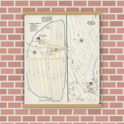 Old map wall art mockup — magnetic wood frame on brick wall — Sanborn Fire Insurance Map from Wausau, Marathon County, Wisconsin (1884), Sheet #0007