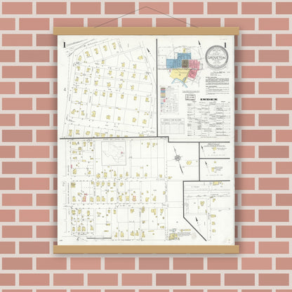 Old map wall art mockup — magnetic wood frame on brick wall — Sanborn Fire Insurance Map from Groveton, Trinity County, Texas (1933) - Complete Map Set
