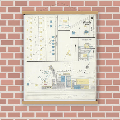 Old map wall art mockup — magnetic wood frame on brick wall — Sanborn Fire Insurance Map from Bellevue, Eaton County, Michigan (1916), Sheet #0006