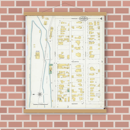 Old map wall art mockup — magnetic wood frame on brick wall — Sanborn Fire Insurance Map from Traverse City, Grand Traverse County, Michigan (1904), Sheet #0004