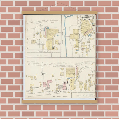 Old map wall art mockup — magnetic wood frame on brick wall — Sanborn Fire Insurance Map from Pomeroy, Meigs County, Ohio (1888), Sheet #0002