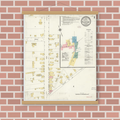 Old map wall art mockup — magnetic wood frame on brick wall — Sanborn Fire Insurance Map from Allentown, Monmouth County, New Jersey (1910) - Complete Map Set
