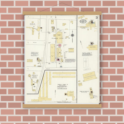 Old map wall art mockup — magnetic wood frame on brick wall — Sanborn Fire Insurance Map from Kennett, Dunklin County, Missouri (1911), Sheet #0003