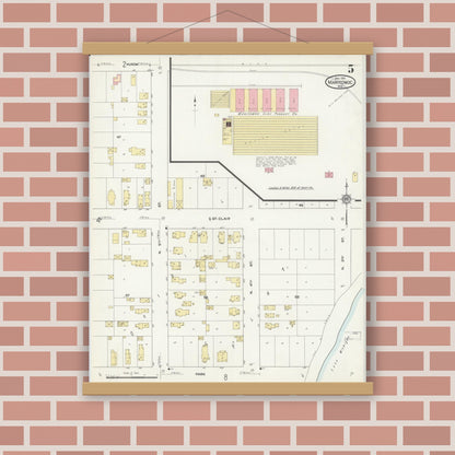Old map wall art mockup — magnetic wood frame on brick wall — Sanborn Fire Insurance Map from Manitowoc, Manitowoc County, Wisconsin (1912), Sheet #0005