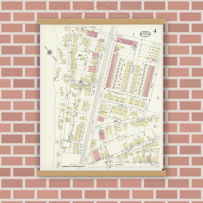 Old map wall art mockup — magnetic wood frame on brick wall — Sanborn Fire Insurance Map from Natrona, Allegheny County, Pennsylvania (1912), Sheet #0004