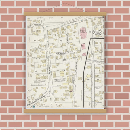 Old map wall art mockup — magnetic wood frame on brick wall — Sanborn Fire Insurance Map from Amesbury, Essex County, Massachusetts (1885), Sheet #0008