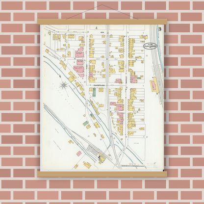 Old map wall art mockup — magnetic wood frame on brick wall — Sanborn Fire Insurance Map from Duncannon, Perry County, Pennsylvania (1904), Sheet #0003