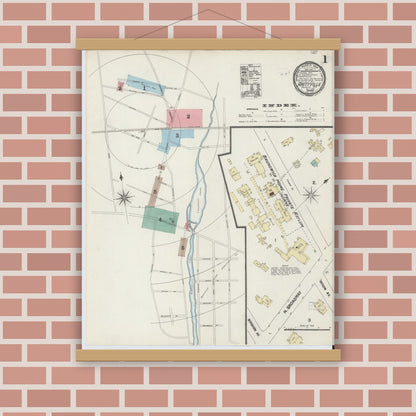 Old map wall art mockup — magnetic wood frame on brick wall — Sanborn Fire Insurance Map from Amityville, Suffolk County, New York (1890), Sheet #0001