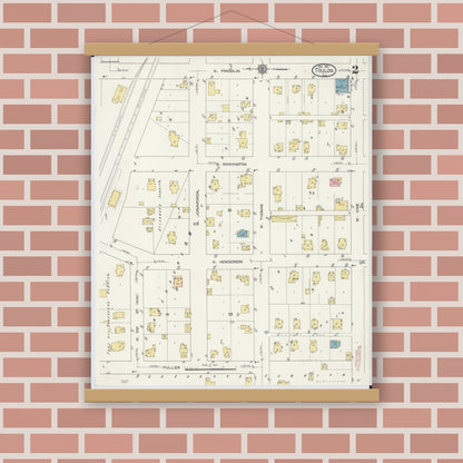 Old map wall art mockup — magnetic wood frame on brick wall — Sanborn Fire Insurance Map from Toulon, Stark County, Illinois (1913), Sheet #0002