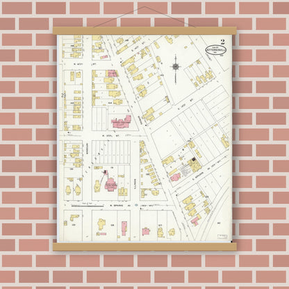 Old map wall art mockup — magnetic wood frame on brick wall — Sanborn Fire Insurance Map from Jeffersonville, Clark County, Indiana (1911), Sheet #0002