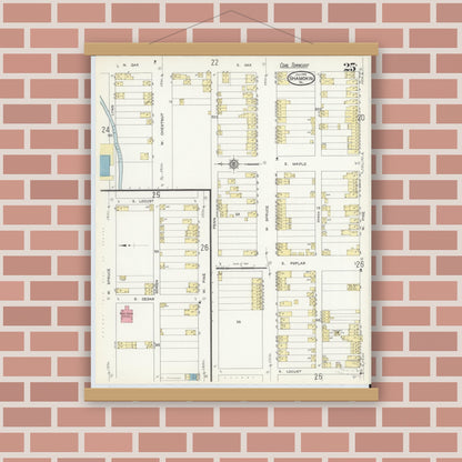Old map wall art mockup — magnetic wood frame on brick wall — Sanborn Fire Insurance Map from Shamokin, Northumberland County, Pennsylvania (1913), Sheet #0025