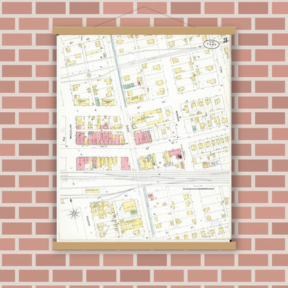 Old map wall art mockup — magnetic wood frame on brick wall — Sanborn Fire Insurance Map from Tama, Tama County, Iowa (1900), Sheet #0003