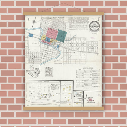 Old map wall art mockup — magnetic wood frame on brick wall — Sanborn Fire Insurance Map from Colorado, Mitchell County, Texas (1925) - Complete Map Set