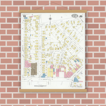 Old map wall art mockup — magnetic wood frame on brick wall — Sanborn Fire Insurance Map from Barberton, Summit County, Ohio (1927), Sheet #0010