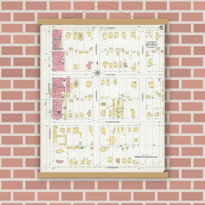 Old map wall art mockup — magnetic wood frame on brick wall — Sanborn Fire Insurance Map from Macomb, Mcdonough County, Illinois (1906), Sheet #0005